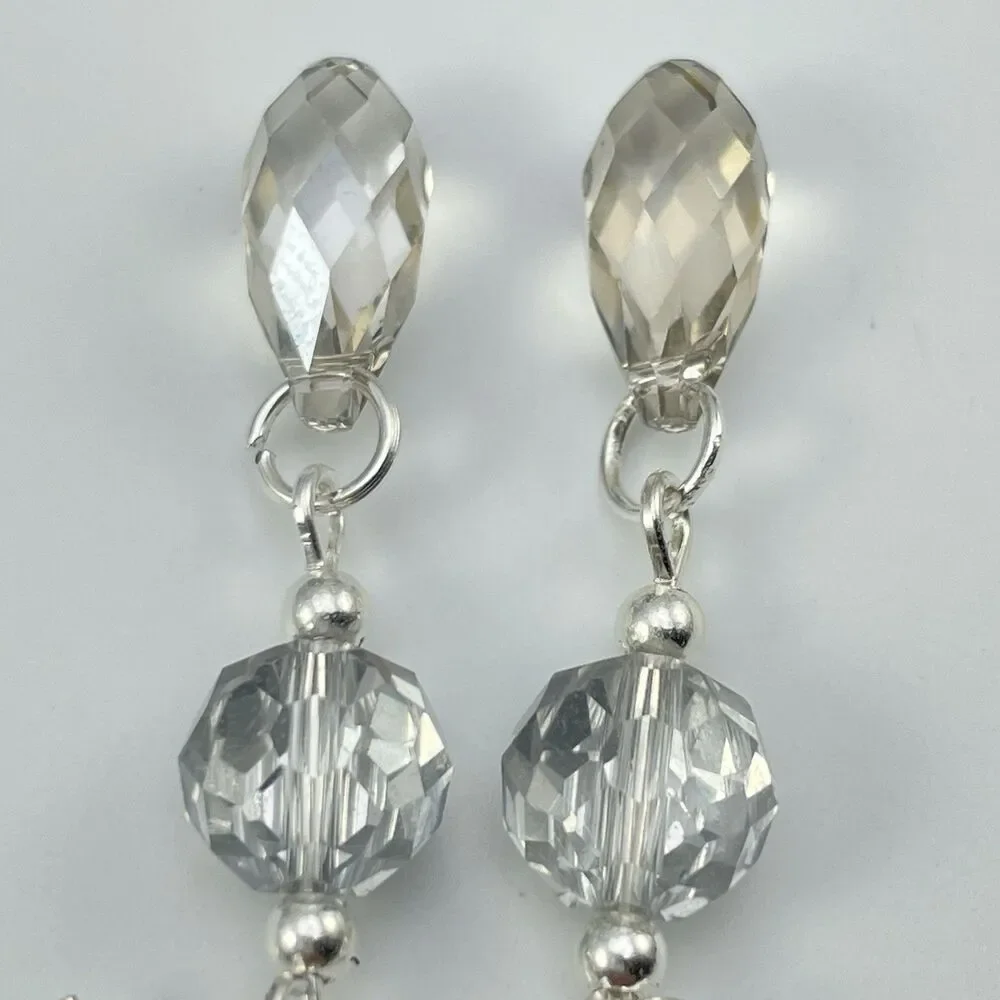 Made With Swarovski Crystals Light Smoke Teardrop Sterling Silver Earrings Drop